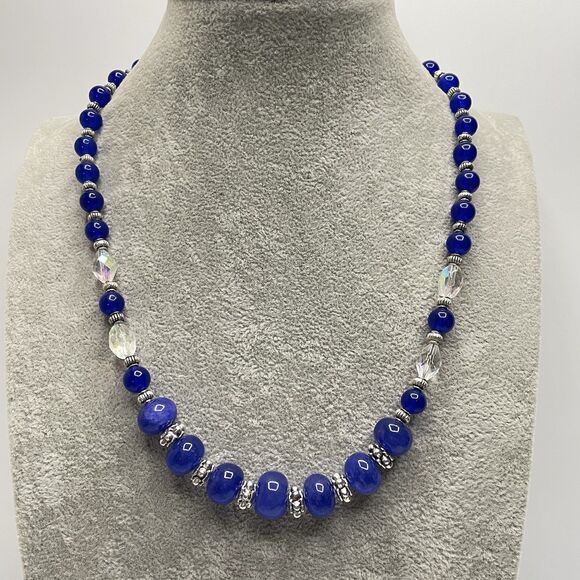 Earth Mined India Blue Gemstone AB Glass Beaded Necklace Elegant Boho Statement - Picture 1 of 7